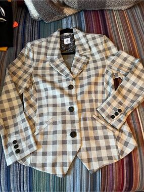 CAbi Checked Blazer in Cream and Gray